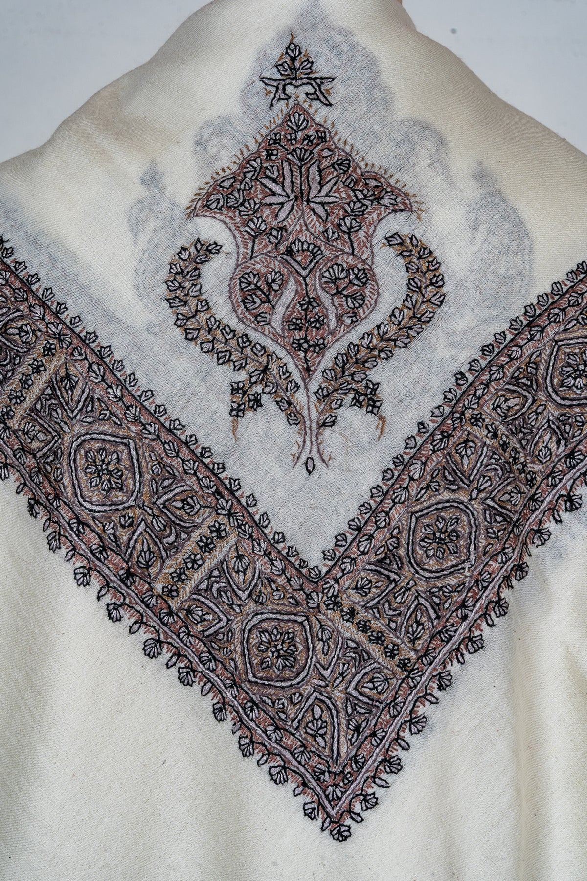 Walnut Crest Rumal — 58" Sozni Hand Embroidered