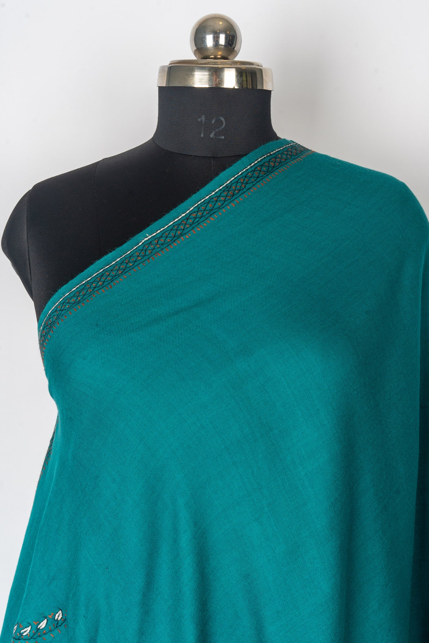 Teal Elegance: Kashmiri Hand Embroidered Shawl