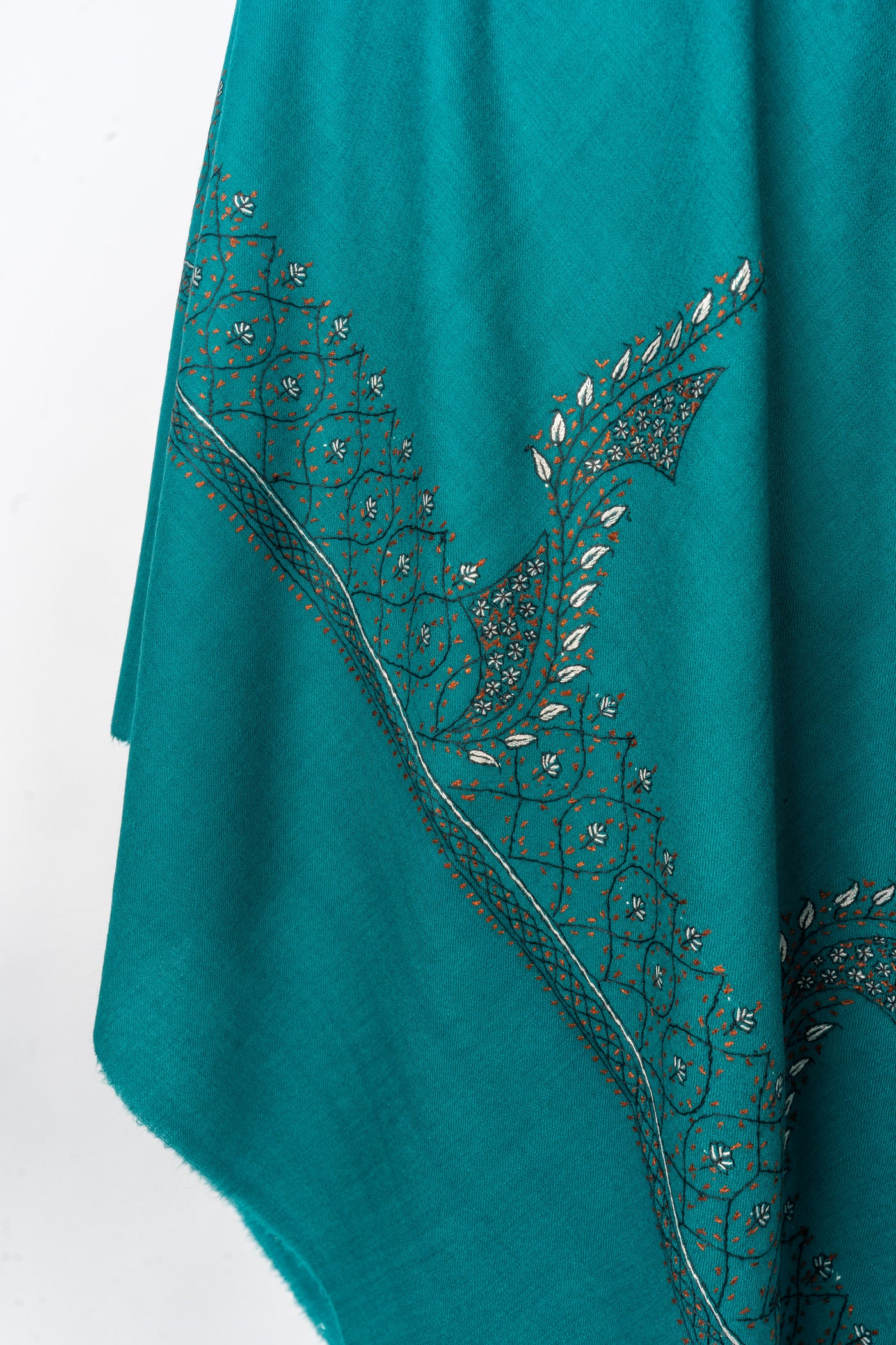 Teal Elegance: Kashmiri Hand Embroidered Shawl