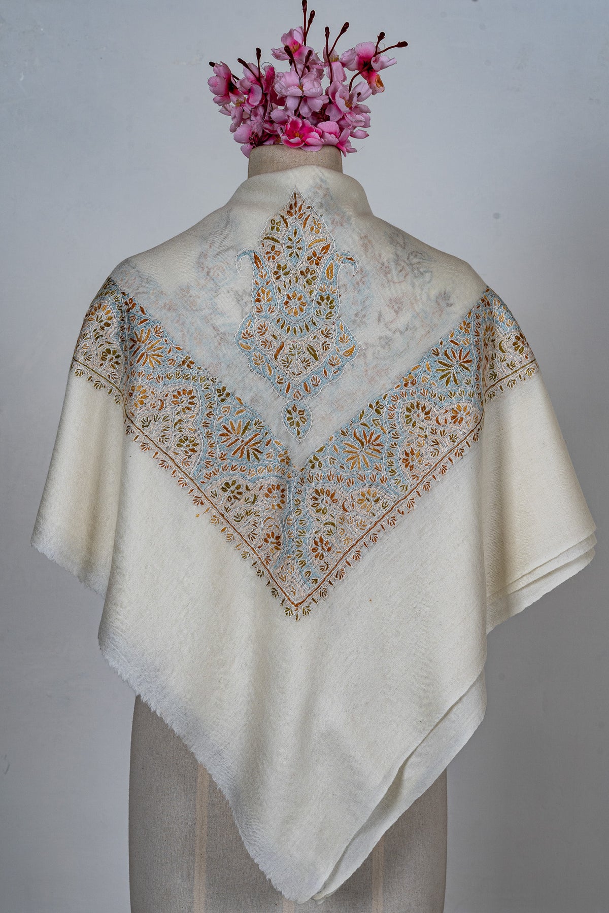 Celadon Filigree Rumal — 58" Sozni Hand Embroidered