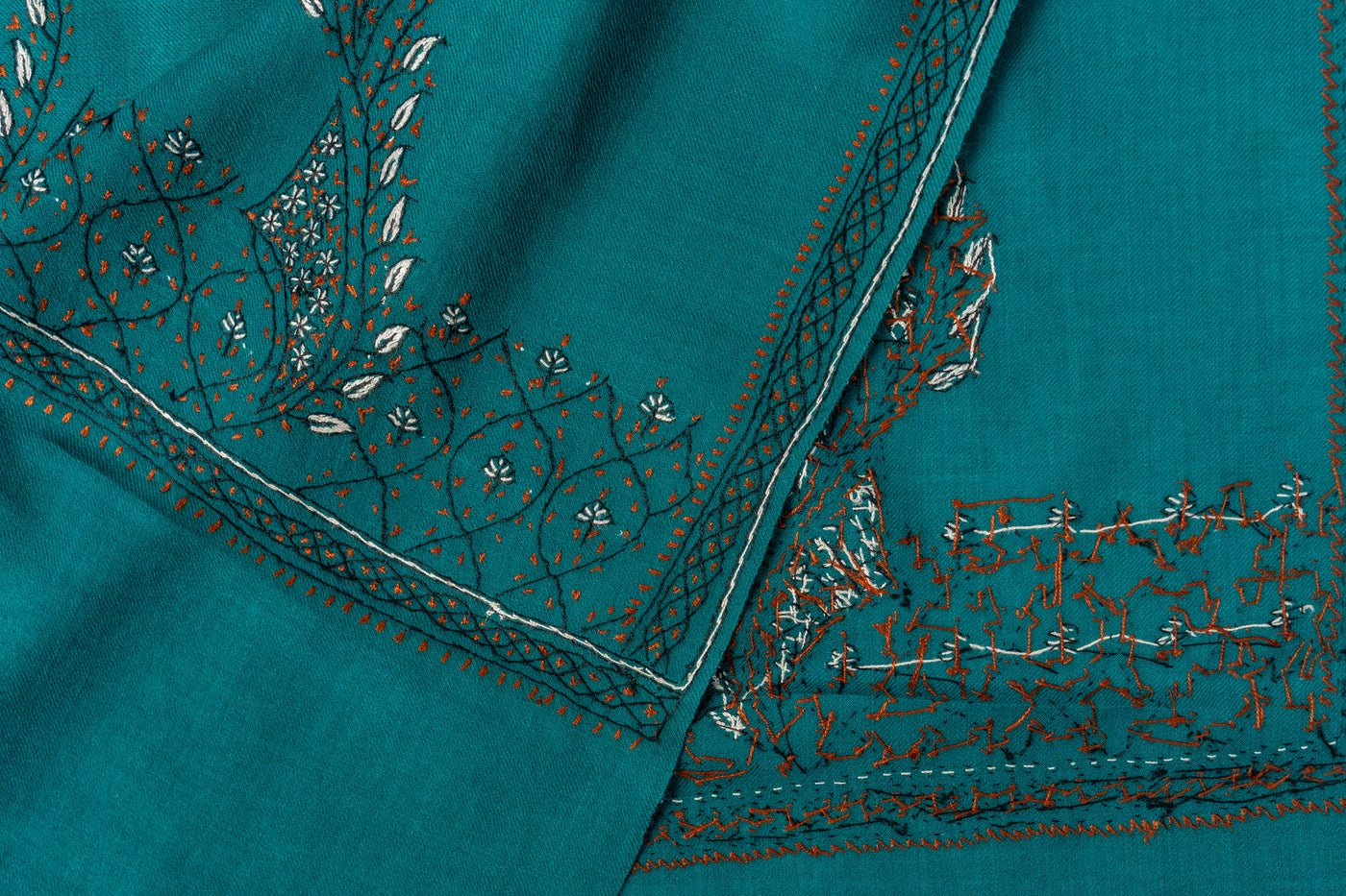 Teal Elegance: Kashmiri Hand Embroidered Shawl