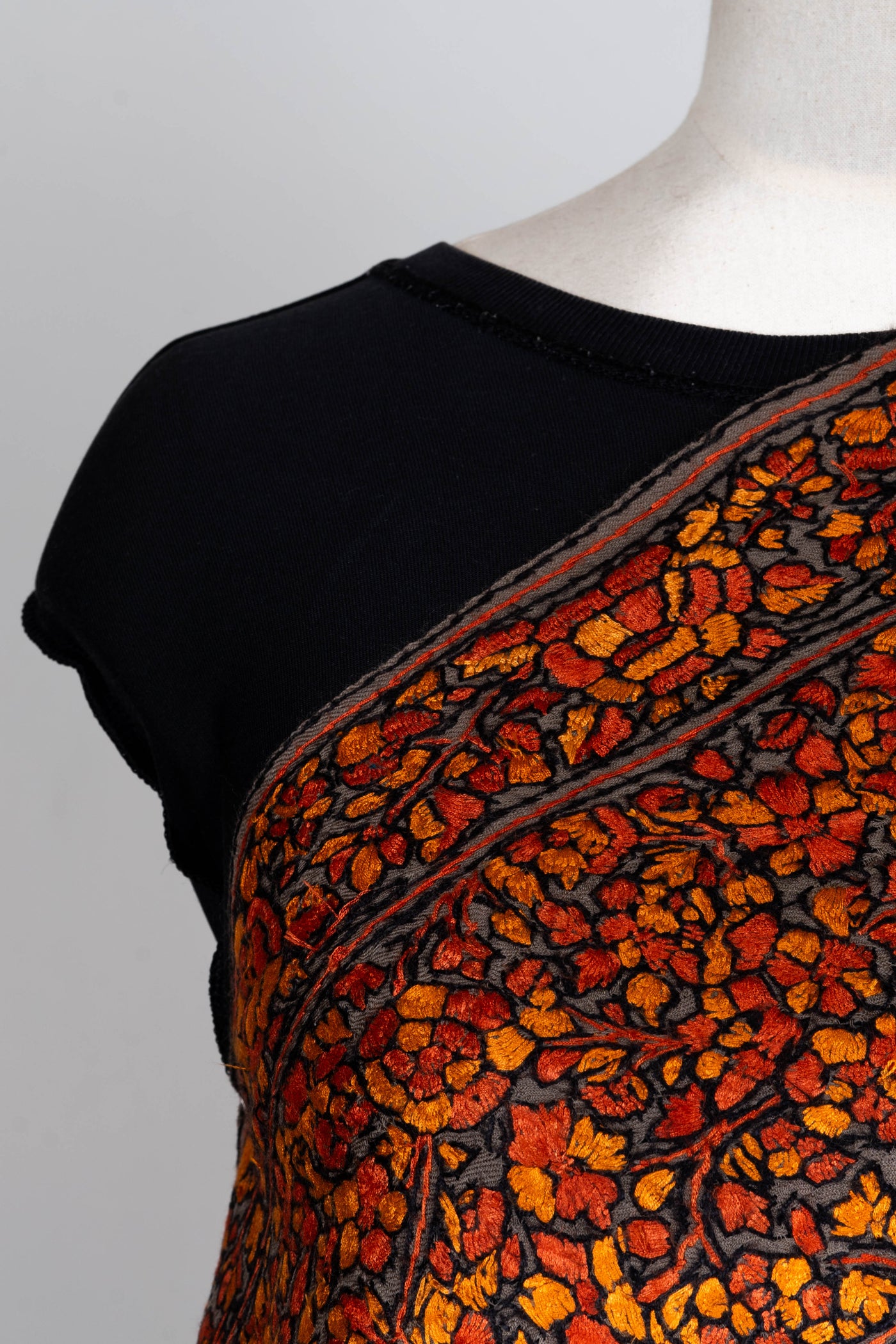 Surkh Gulshan – Sozni Hand-Embroidered Merino Wool Shawl