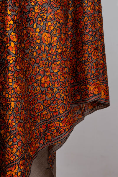 Surkh Gulshan – Sozni Hand-Embroidered Merino Wool Shawl