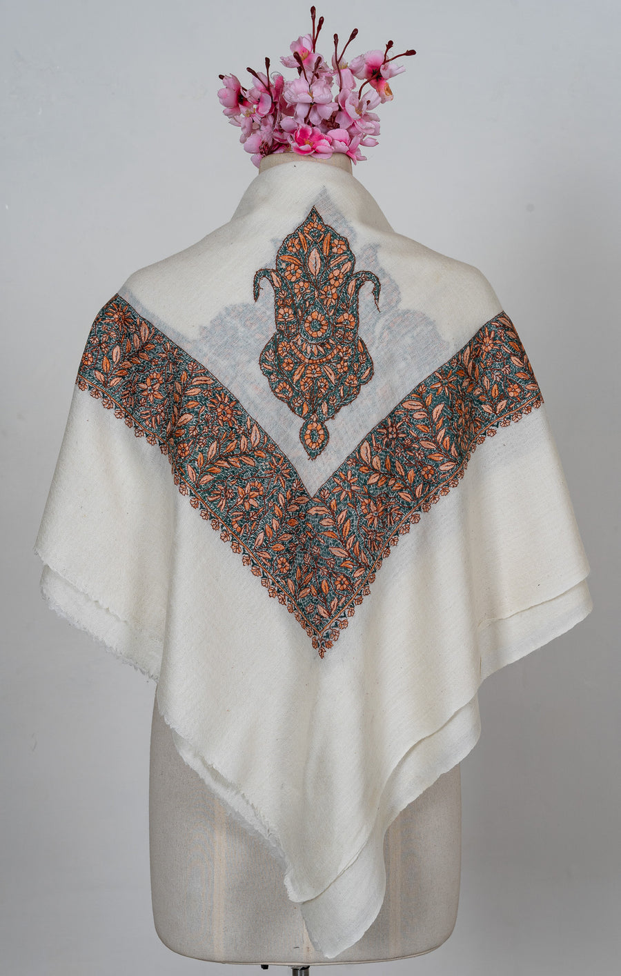 Verdant Ember Rumal — 58" Sozni Hand Embroidered