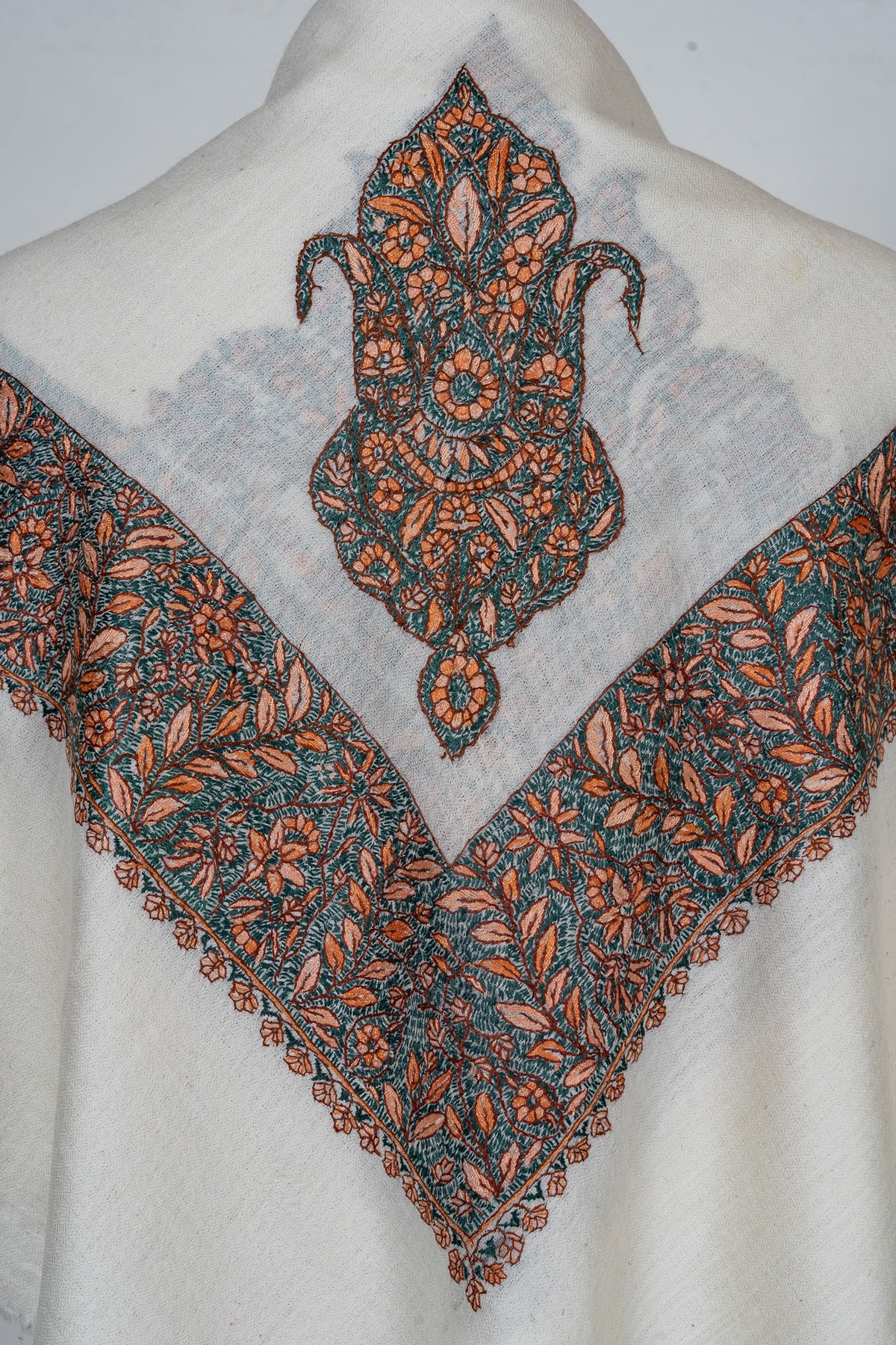 Verdant Ember Rumal — 58" Sozni Hand Embroidered