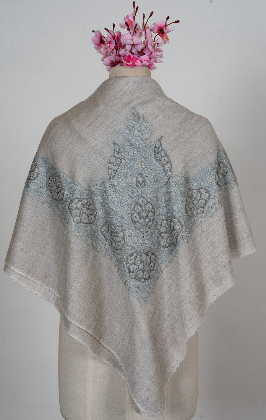 Silver Thistle Rumal —  58" Sozni Hand Embroidered