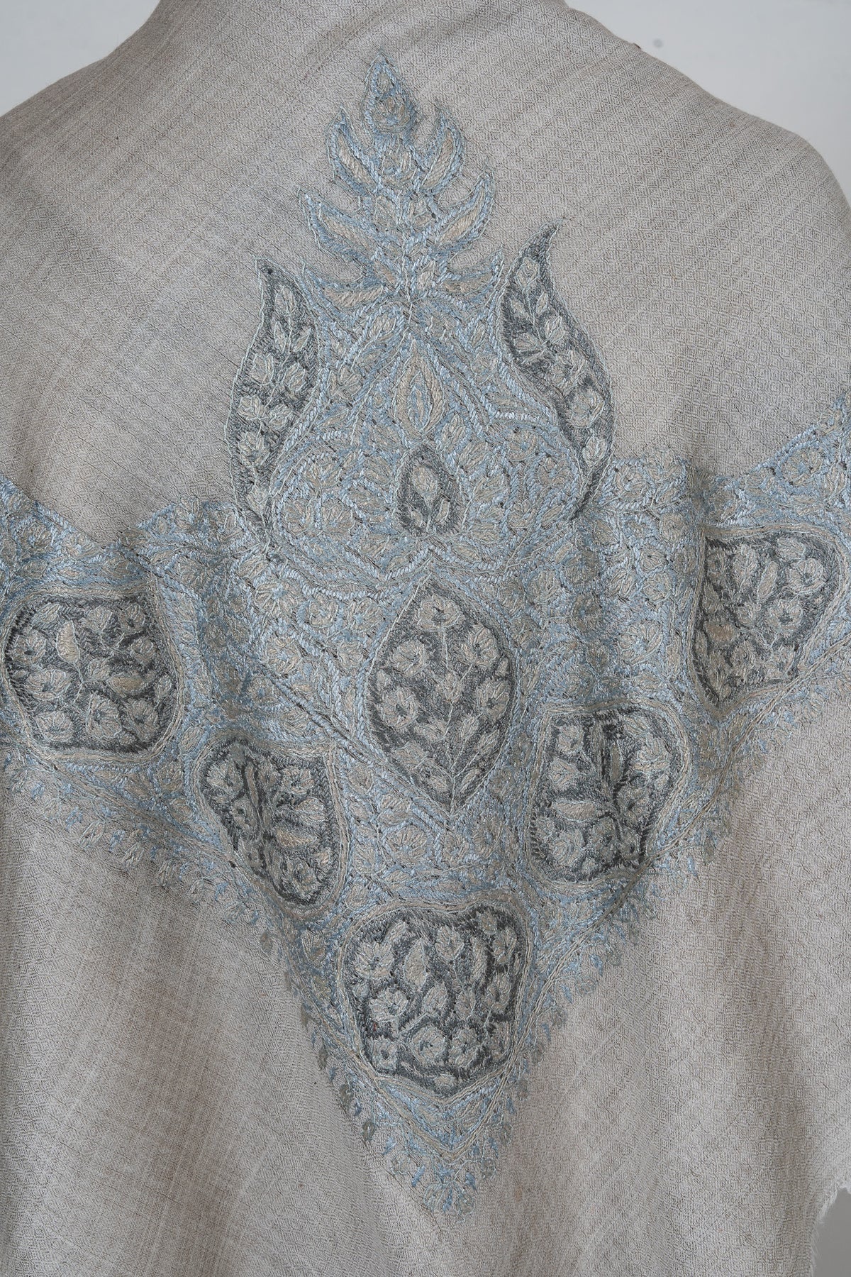 Silver Thistle Rumal —  58" Sozni Hand Embroidered
