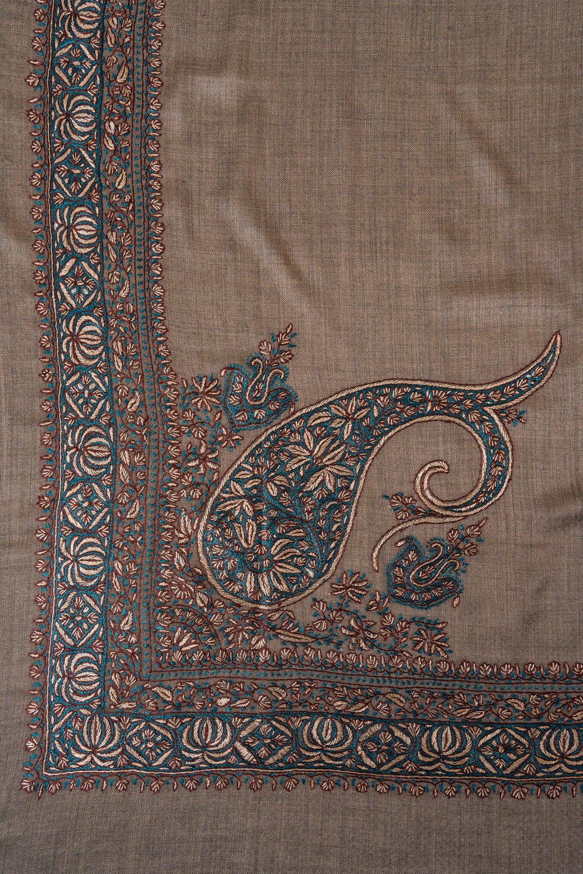Teal Hearth Rumal — 58" Sozni Hand Embroideredv