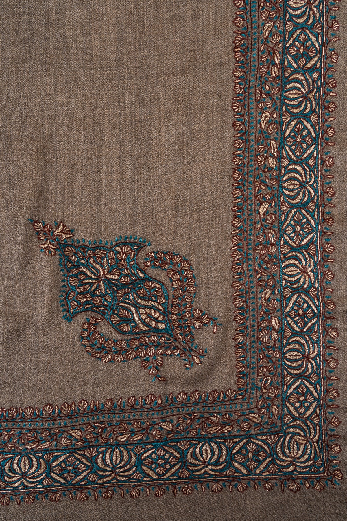 Teal Hearth Rumal — 58" Sozni Hand Embroideredv