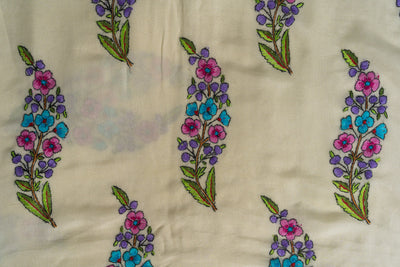 Vibrant Floral Pure Chinon Saree with Sozni Hand Embroidery