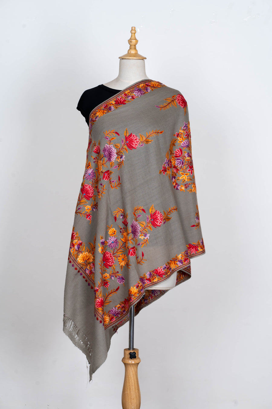 Gul-e-Sahar – Merino Wool Stole with Hand Aari Embroidery