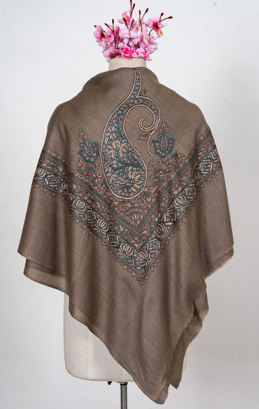 Teal Hearth Rumal — 58" Sozni Hand Embroideredv