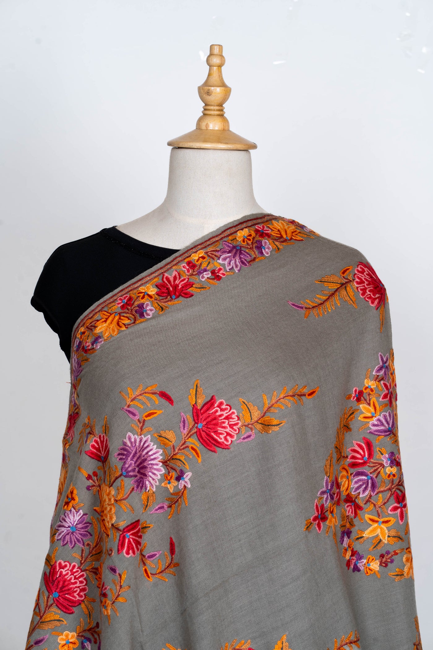 Gul-e-Sahar – Merino Wool Scarf with Hand Aari Embroidery