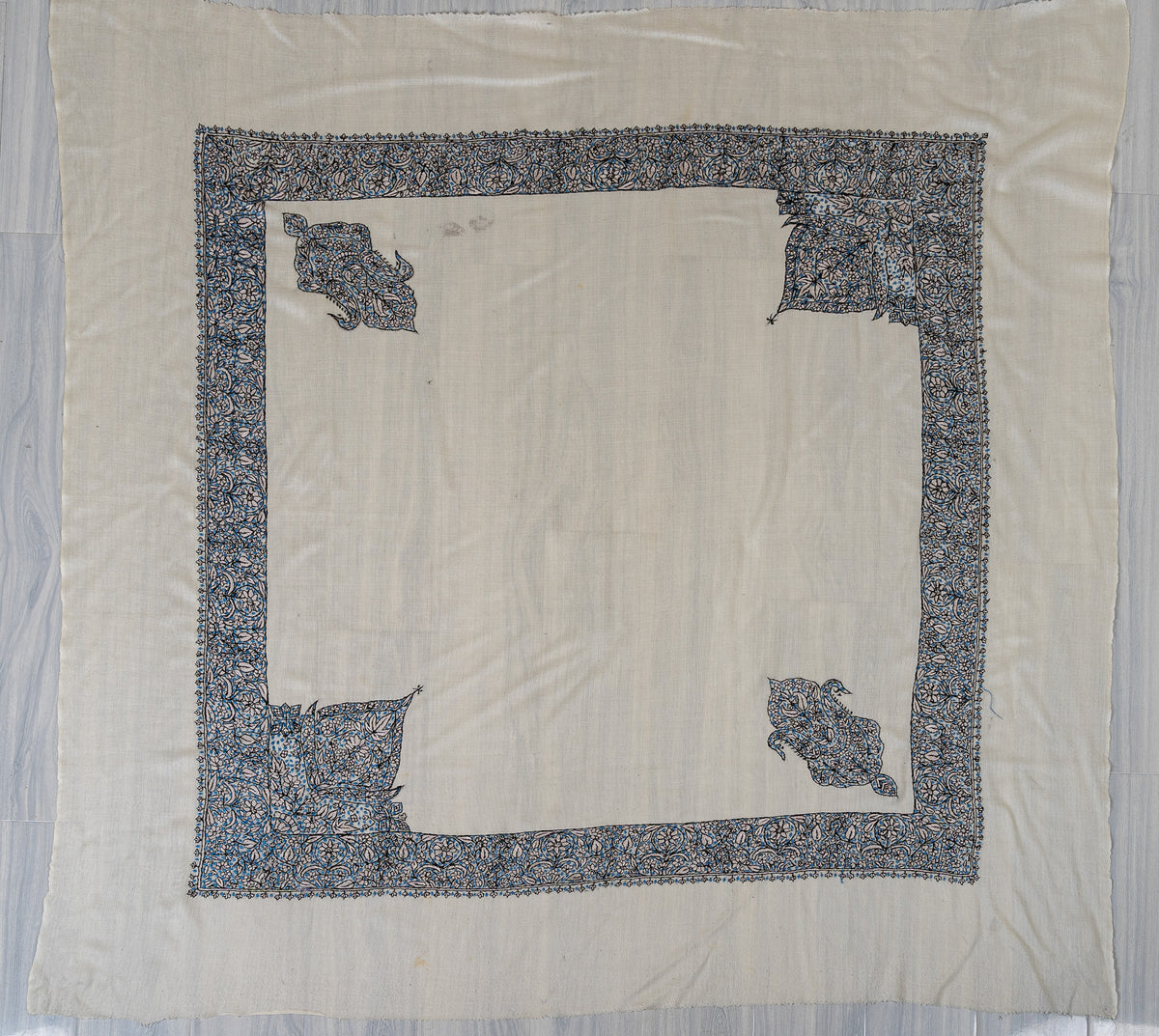 Azure Lattice Rumal — 58" Sozni Hand Embroidered