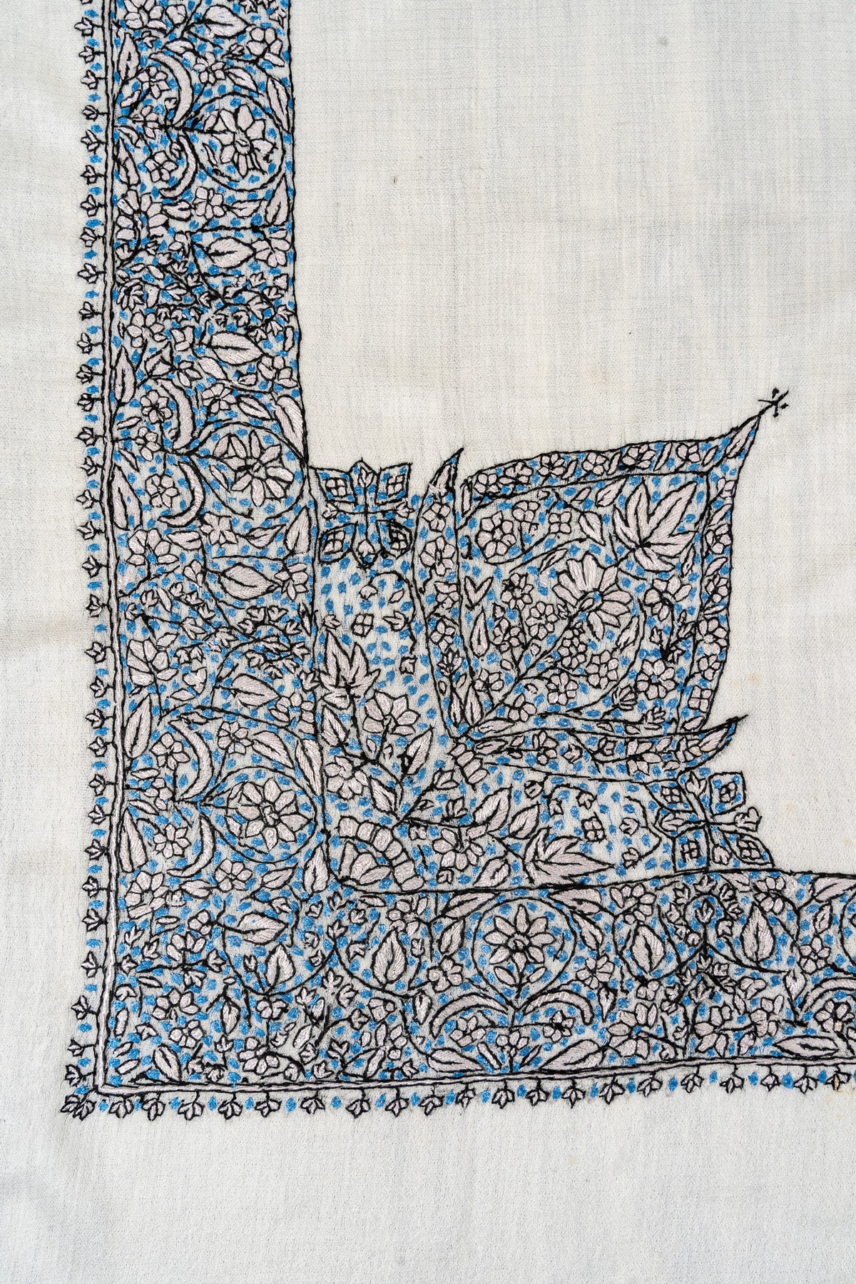 Azure Lattice Rumal — 58" Sozni Hand Embroidered