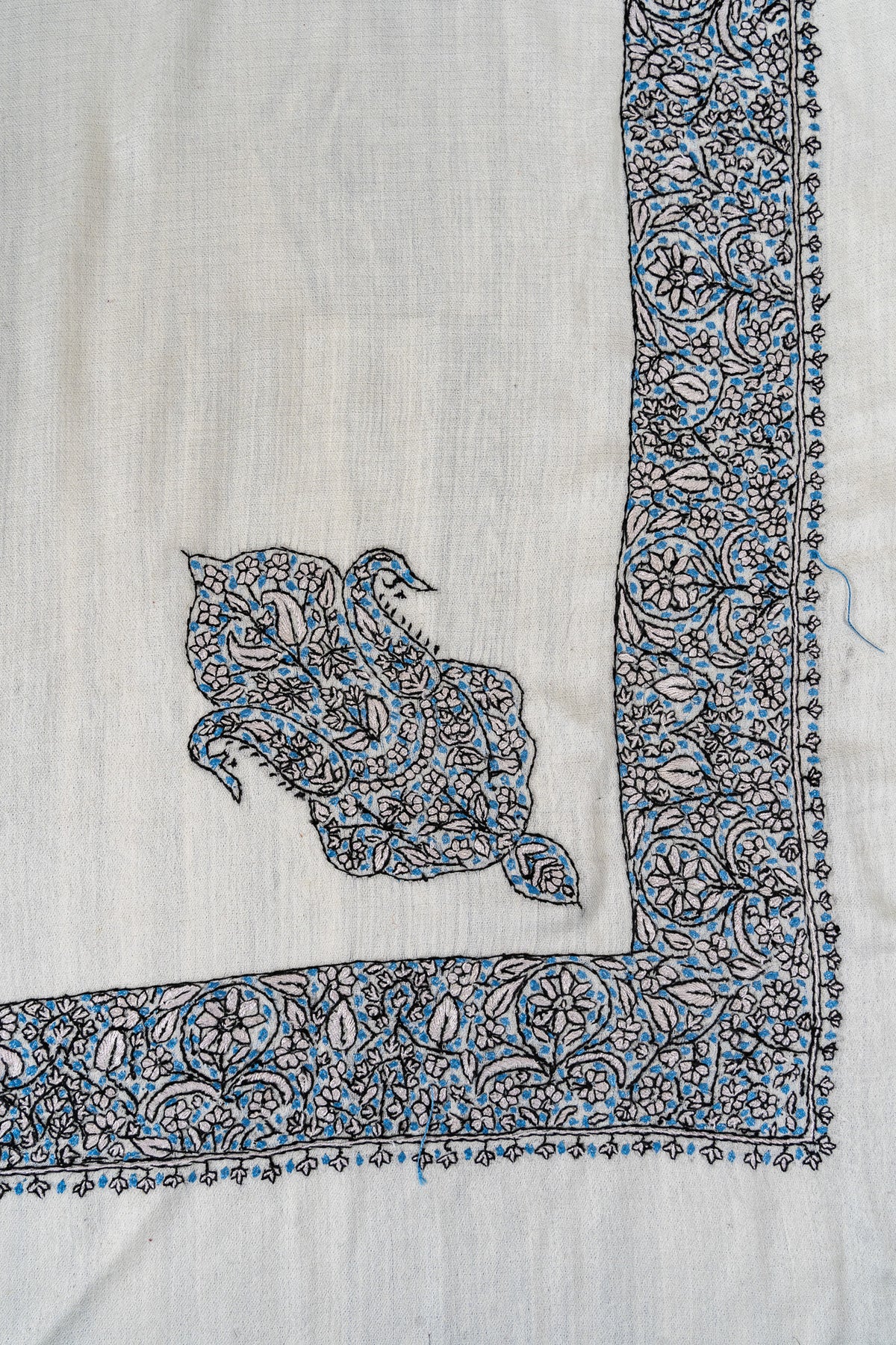 Azure Lattice Rumal — 58" Sozni Hand Embroidered