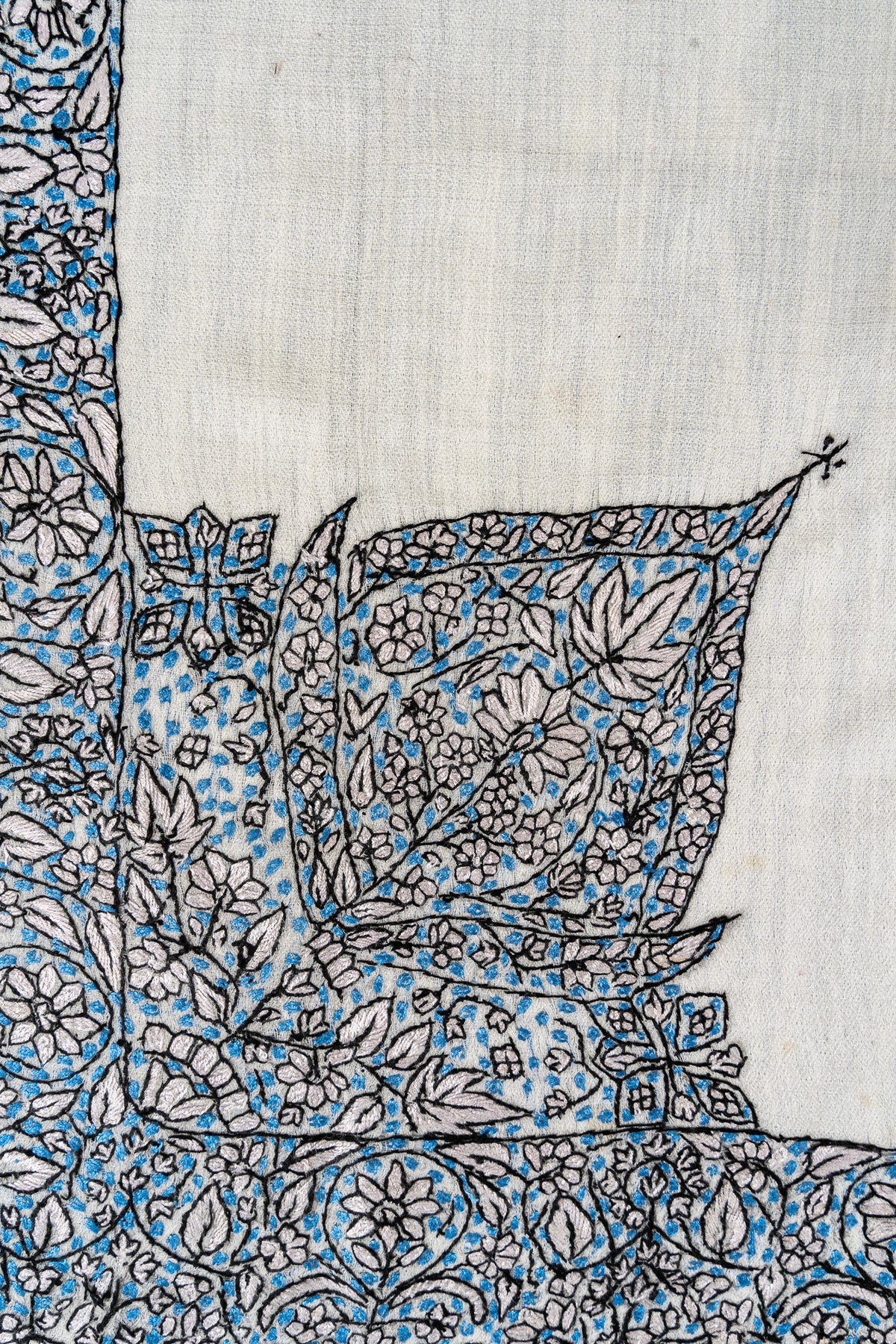 Azure Lattice Rumal — 58" Sozni Hand Embroidered