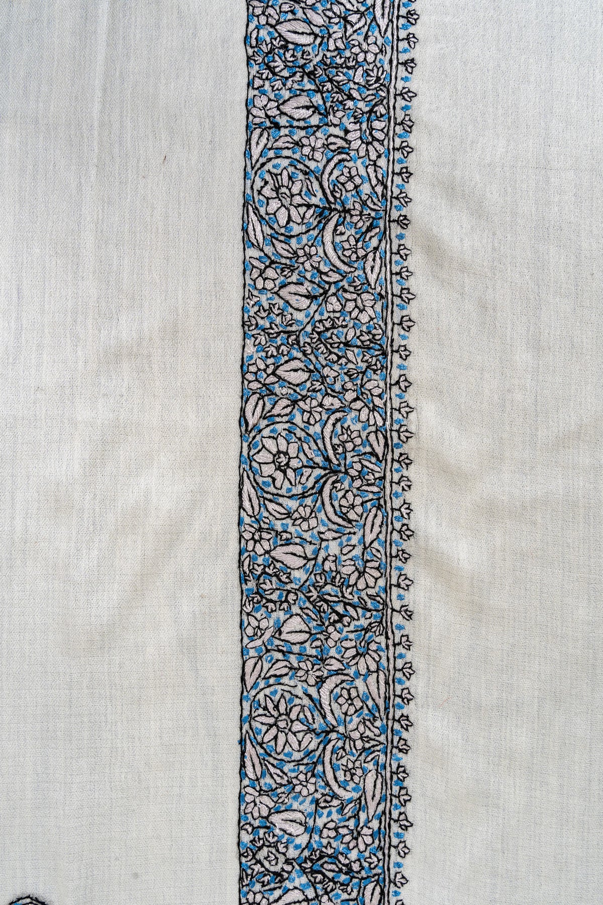 Azure Lattice Rumal — 58" Sozni Hand Embroidered