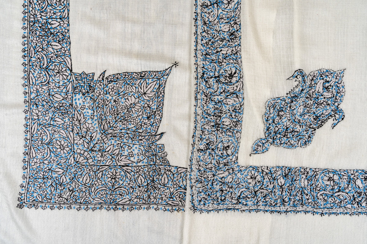 Azure Lattice Rumal — 58" Sozni Hand Embroidered