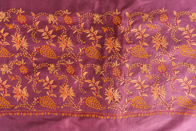 Royal Plum Tabby Silk Saree with Sozni Hand Embroidery