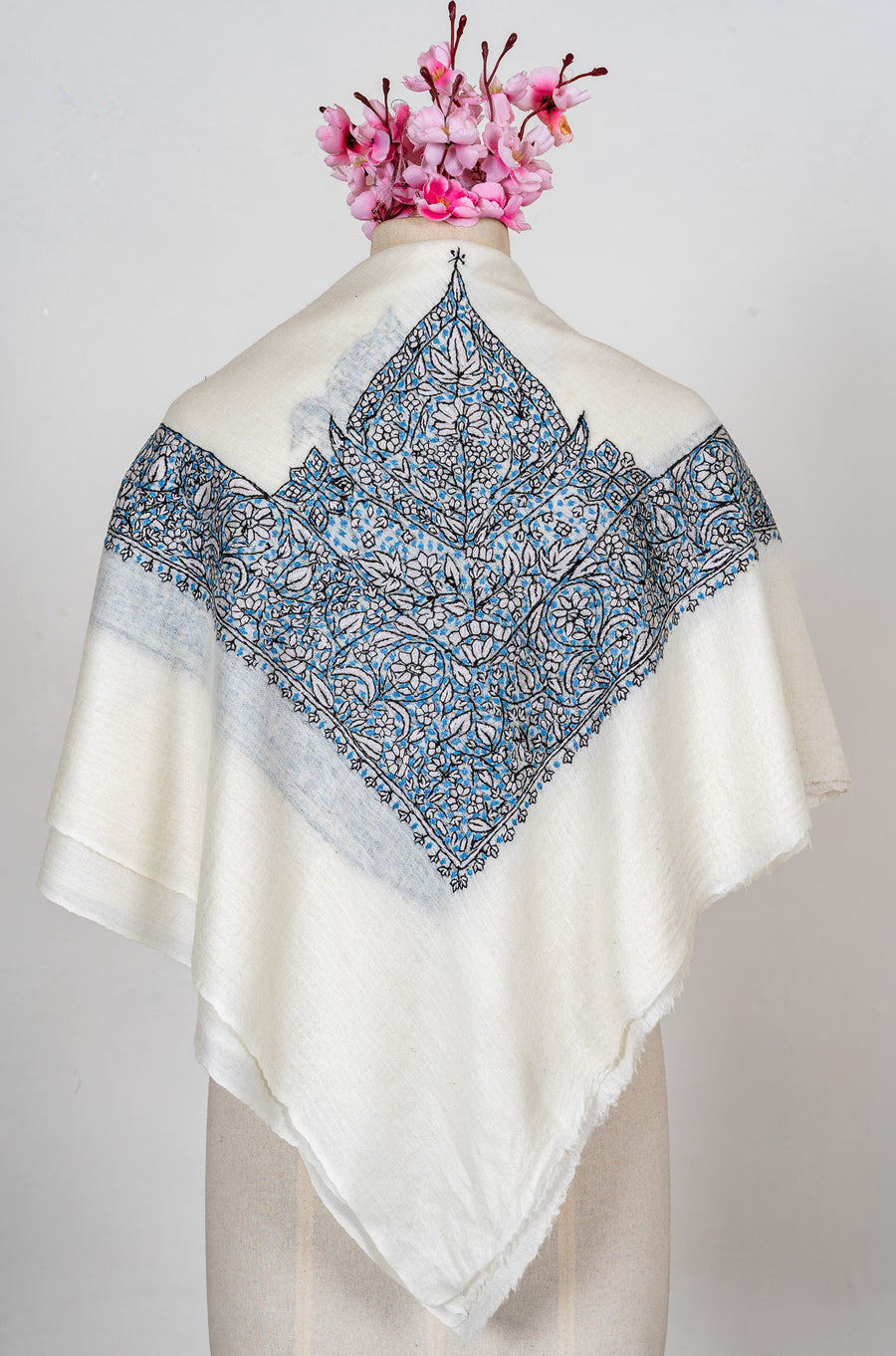 Azure Lattice Rumal — 58" Sozni Hand Embroidered