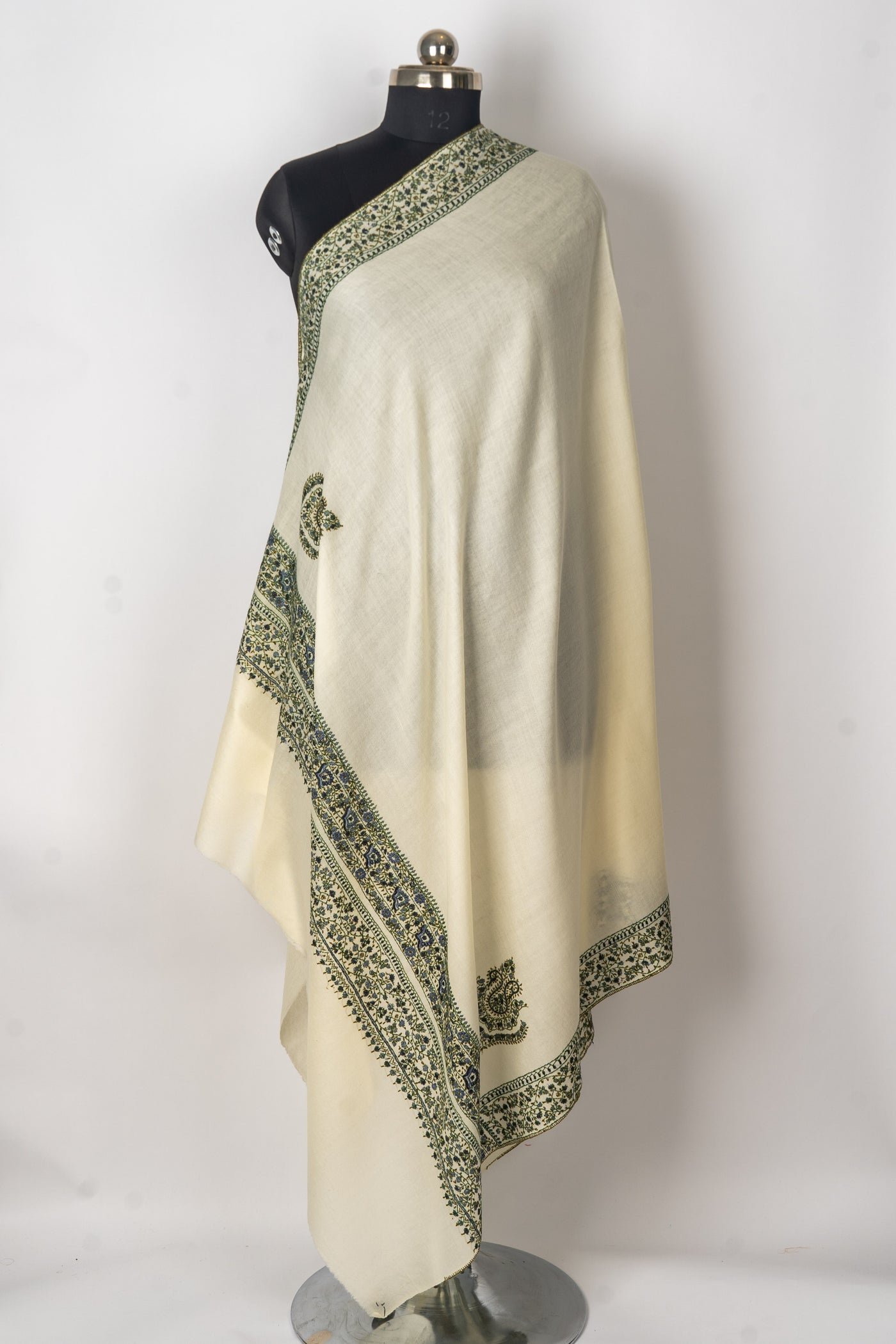 Ivory Elegance: Kashmiri Hand Embroidered Shawl