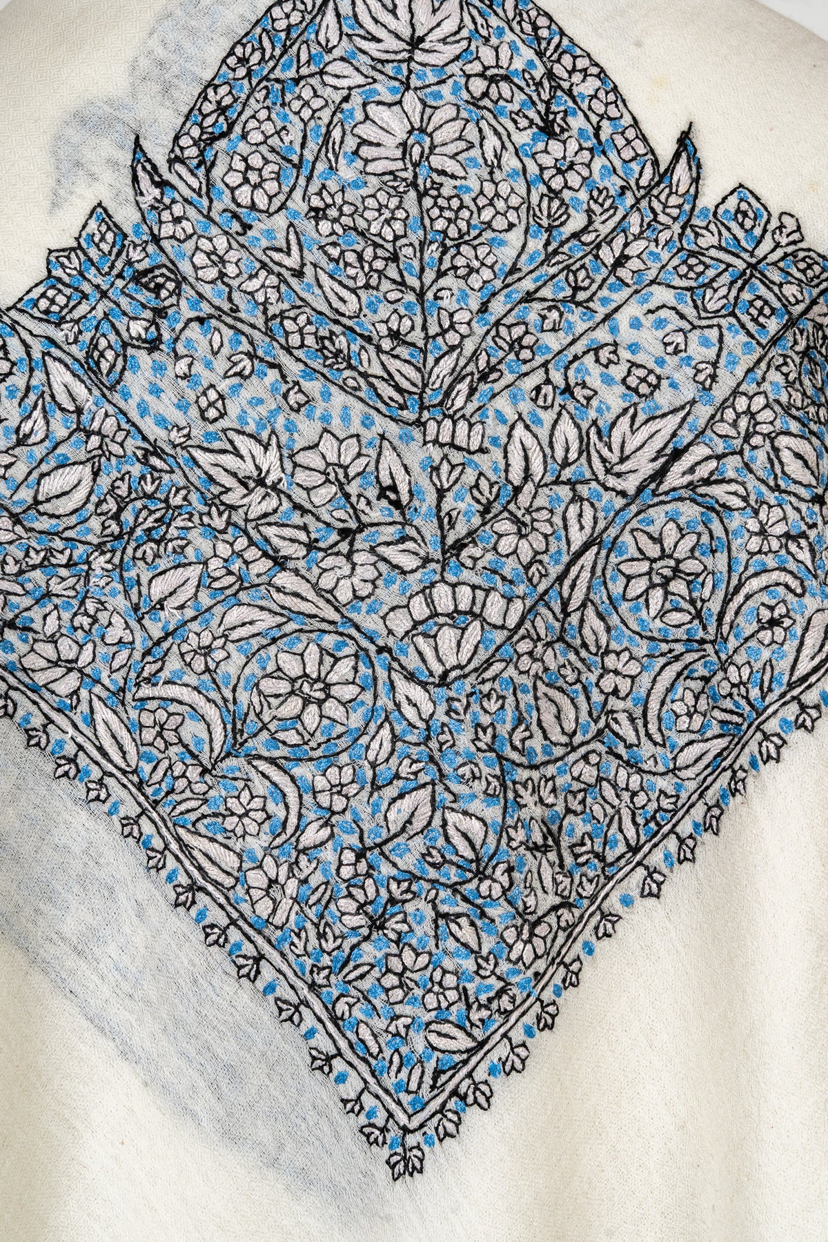 Azure Lattice Rumal — 58" Sozni Hand Embroidered