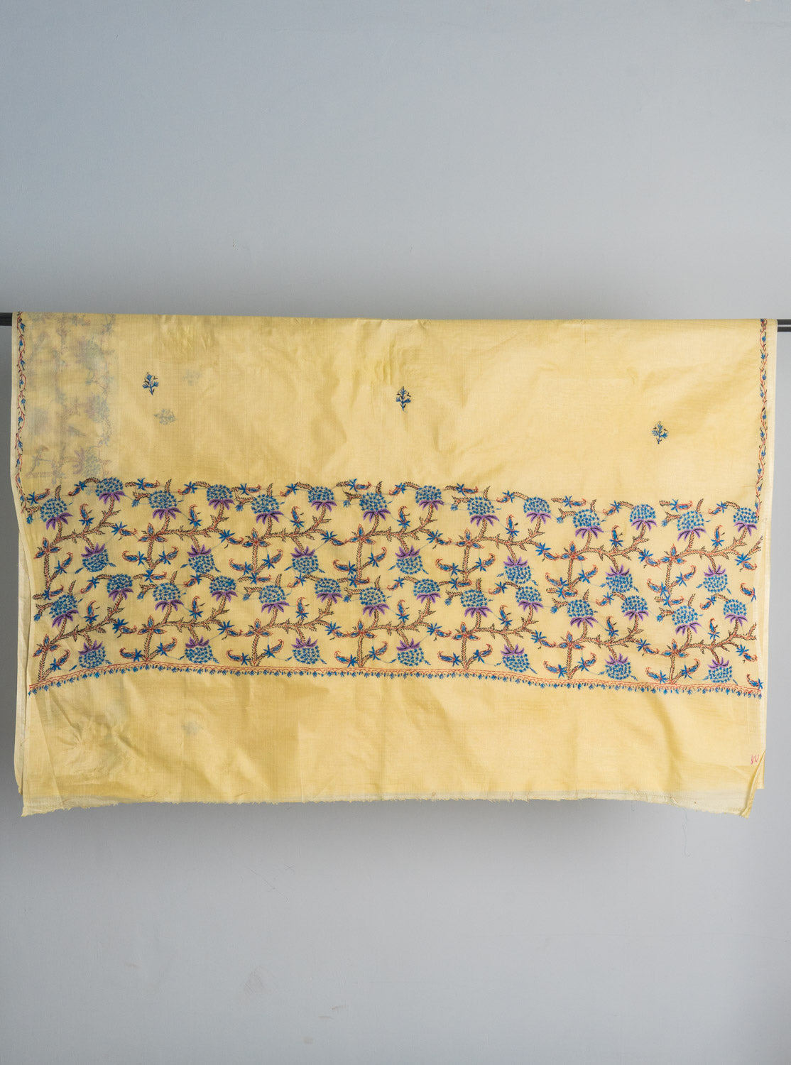 Radiant Ivory Tabby Silk Saree with Sozni Hand Embroidery