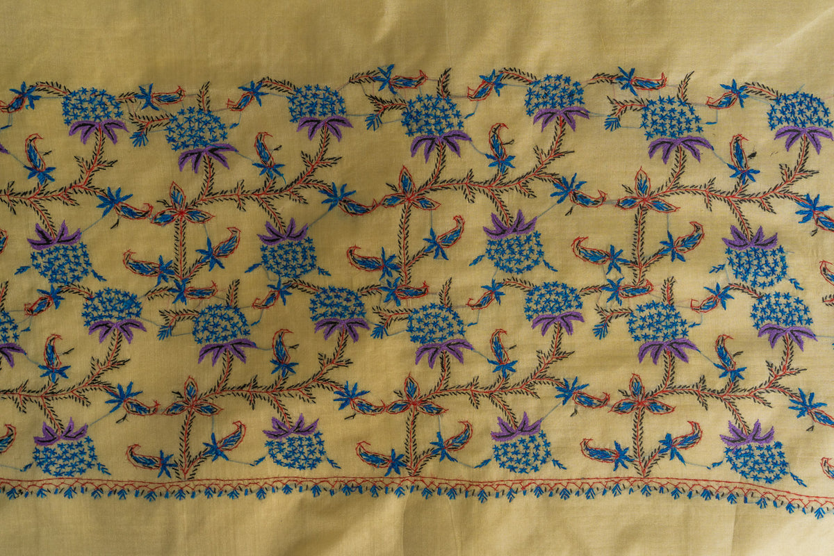 Radiant Ivory Tabby Silk Saree with Sozni Hand Embroidery