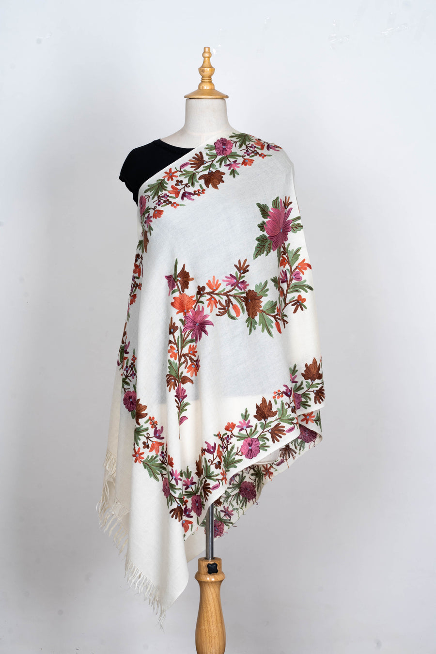 Chandni Baagh – Merino Wool Stole with Hand Aari Embroidery