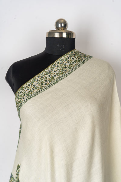 Ivory Elegance: Kashmiri Hand Embroidered Shawl