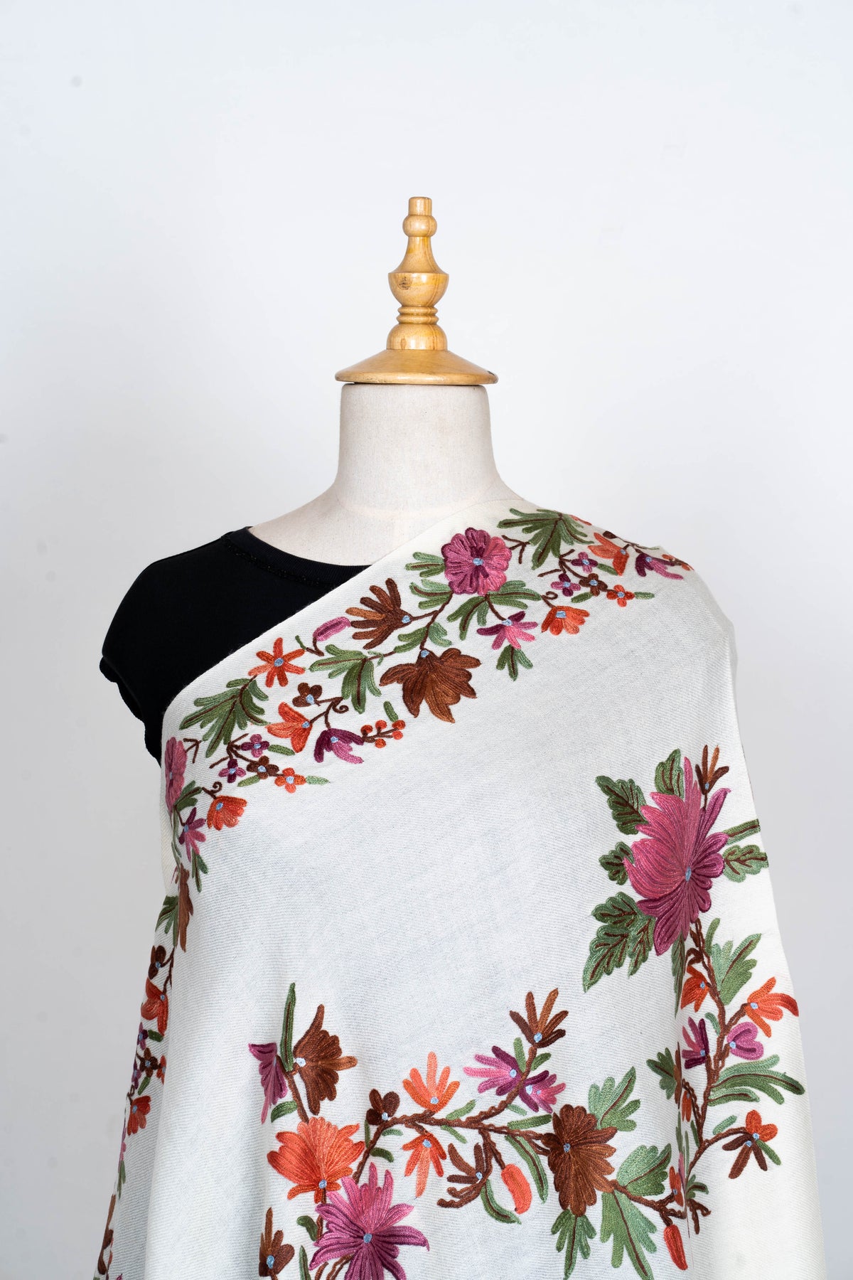 Chandni Baagh – Merino Wool Stole with Hand Aari Embroidery