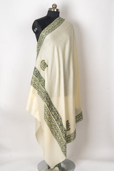 Ivory Elegance: Kashmiri Hand Embroidered Shawl