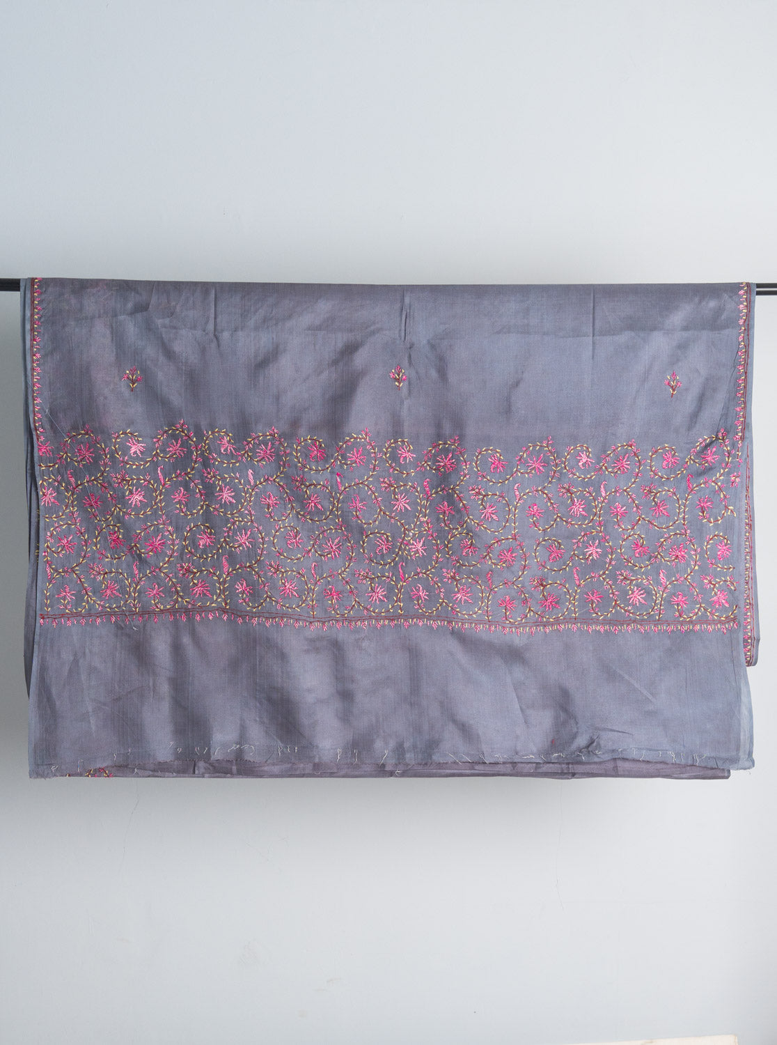 Twilight Grey Tabby Silk Saree with Sozni Hand Embroidery