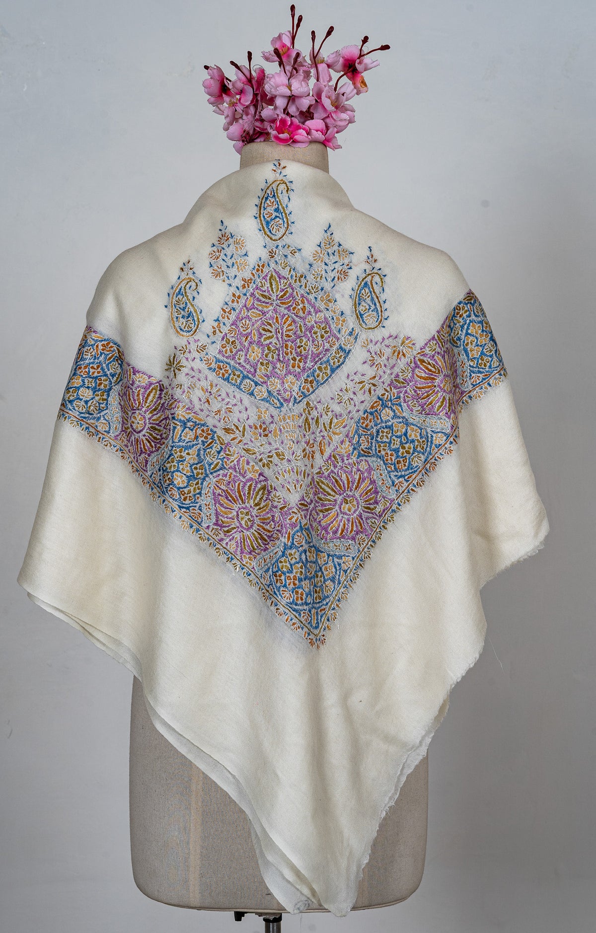 Amethyst Bloom Rumal — 58" Sozni Hand Embroidered
