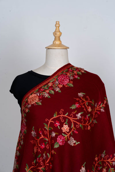 Laal Gulzaar – Merino Wool Scarf with Hand Aari Embroidery