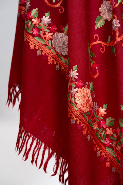 Laal Gulzaar – Merino Wool Scarf with Hand Aari Embroidery