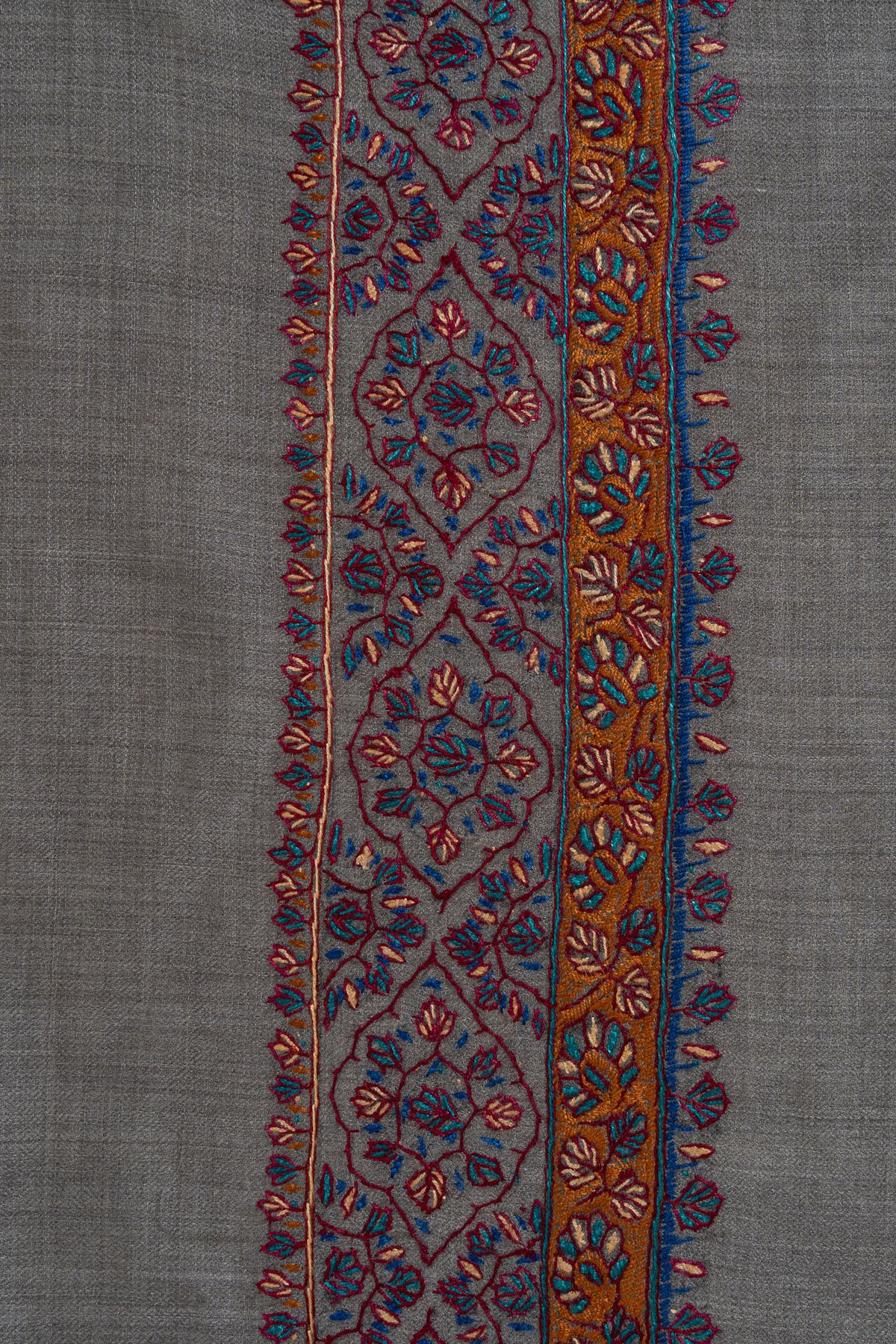 Slate Ember Rumal — 58" Sozni Hand Embroidered