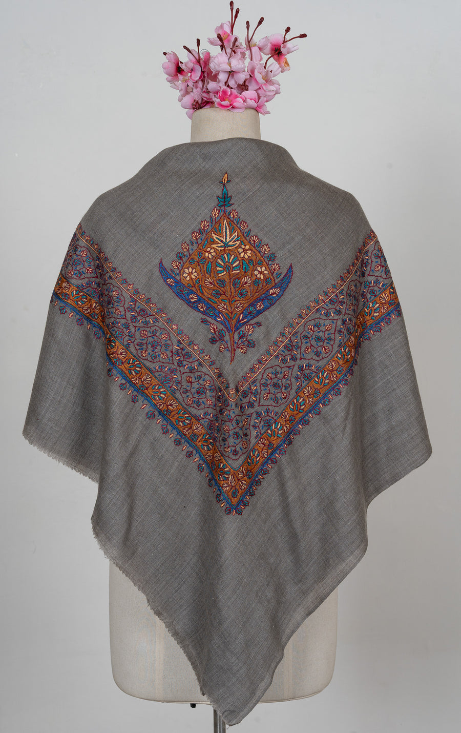 Slate Ember Rumal — 58" Sozni Hand Embroidered