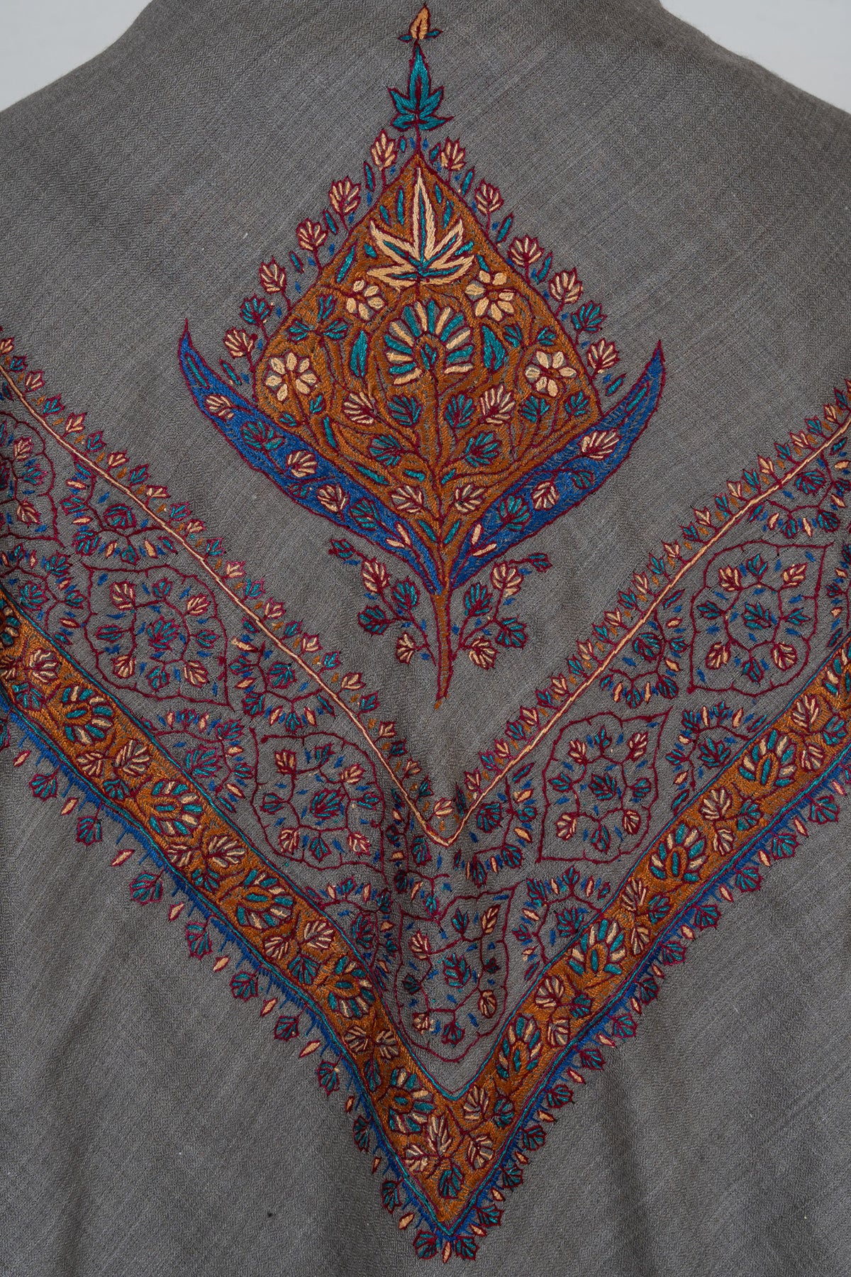 Slate Ember Rumal — 58" Sozni Hand Embroidered