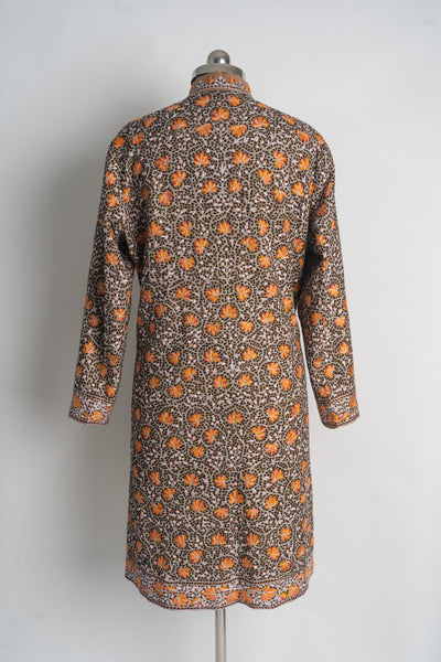 Timeless Kashmiri Hand-Embroidered Long Jacket in Earthy Tones