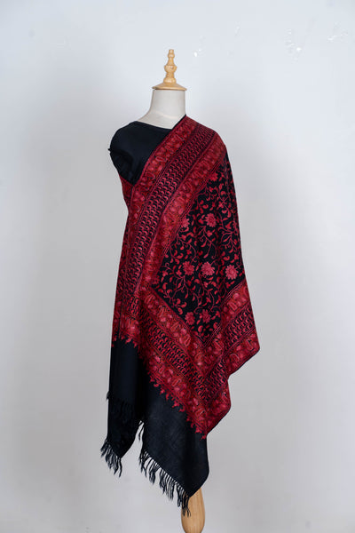 Surkh Nazakat – Hand Aari Embroidered Merino Wool Scarf