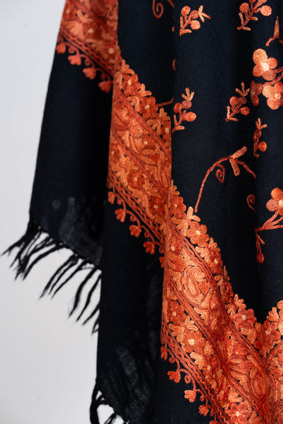 Shabnam-e-Zar – Merino Wool Scarf with Hand Aari Embroidery