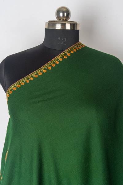 Emerald Majesty: Hand Embroidered Merino Wool Sozni Shawl