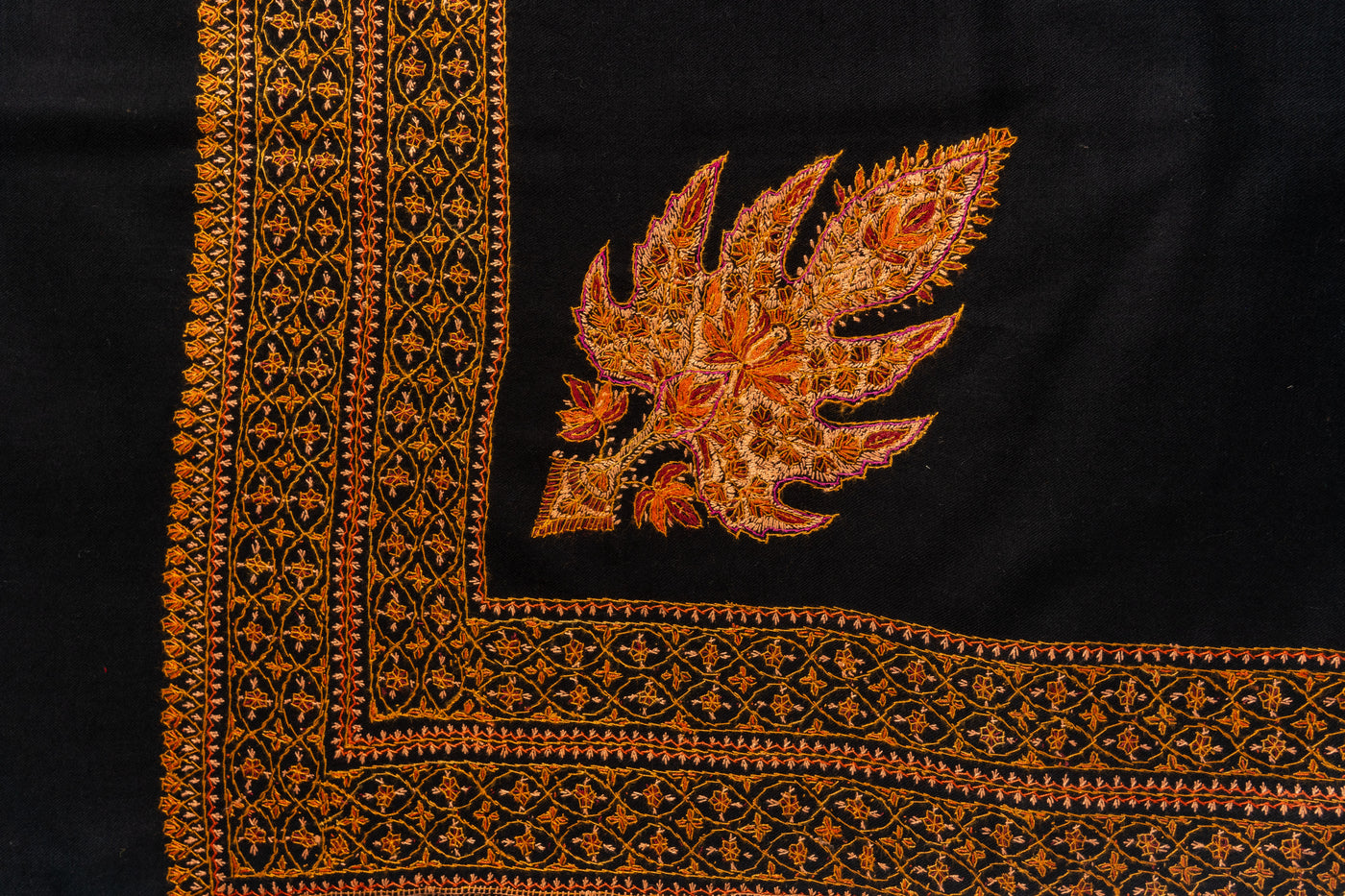 Embroidered Midnight Shawl: Handcrafted Elegance from Kashmir