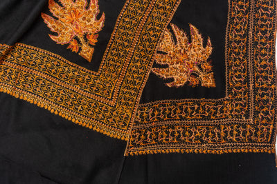 Embroidered Midnight Shawl: Handcrafted Elegance from Kashmir