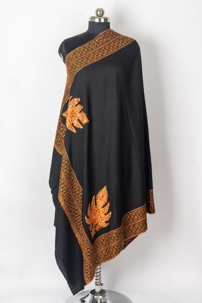 Embroidered Midnight Shawl: Handcrafted Elegance from Kashmir