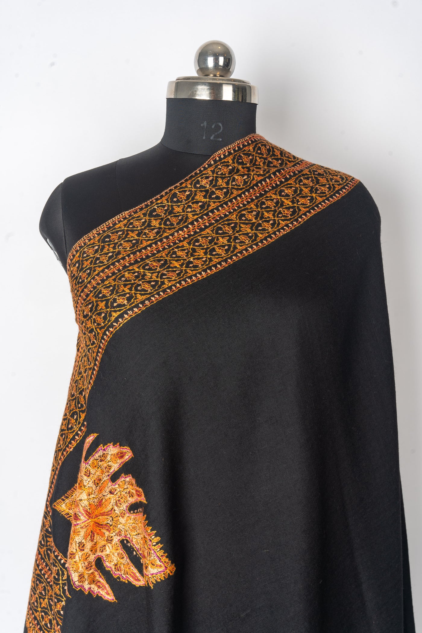 Embroidered Midnight Shawl: Handcrafted Elegance from Kashmir