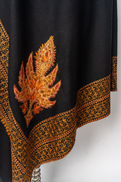 Embroidered Midnight Shawl: Handcrafted Elegance from Kashmir