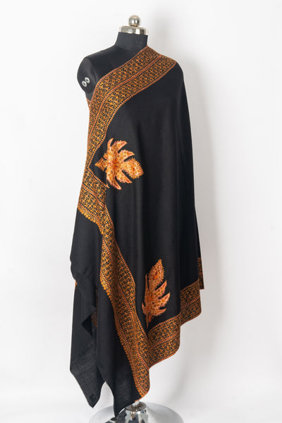 Embroidered Midnight Shawl: Handcrafted Elegance from Kashmir